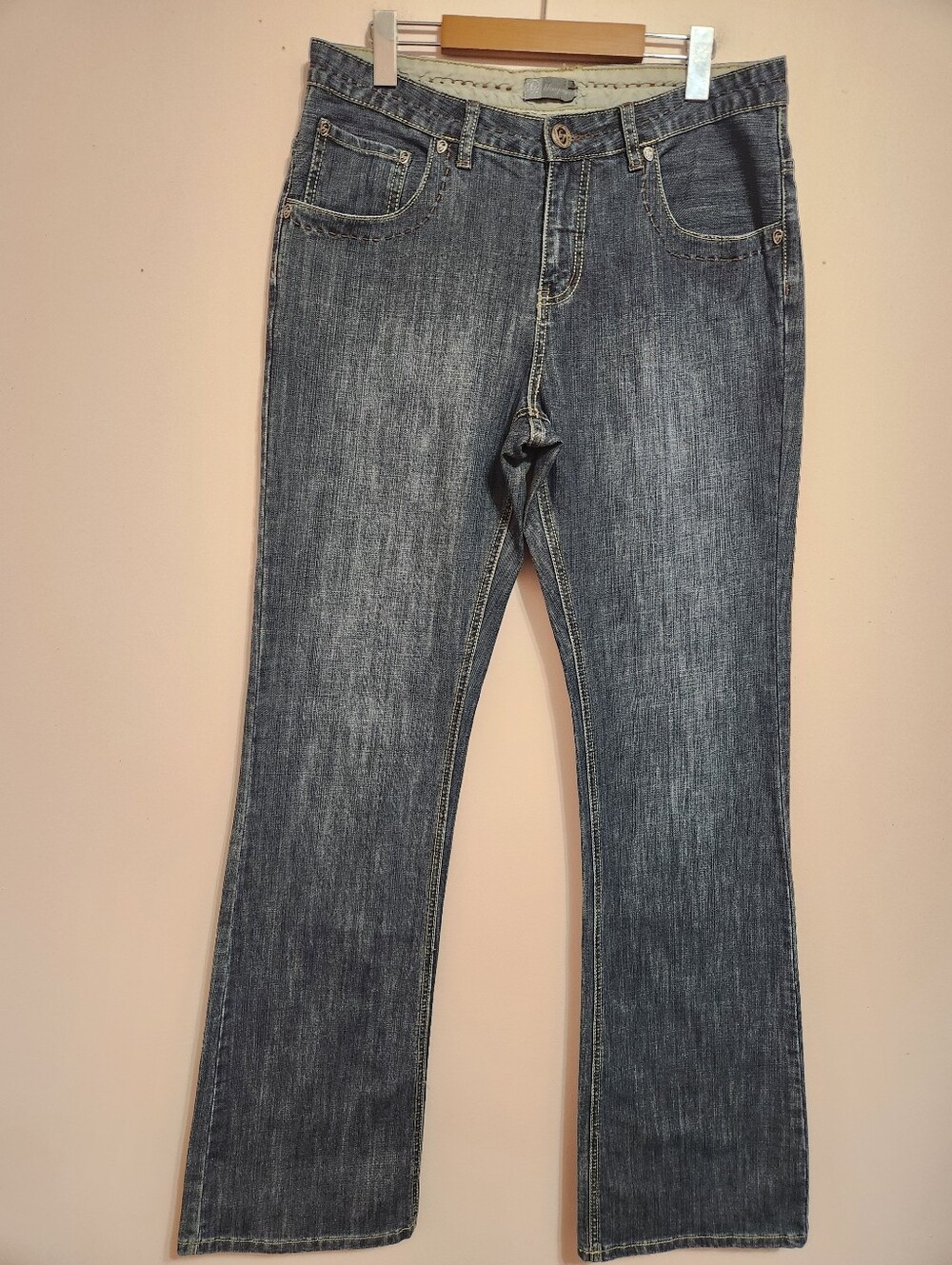 Vintage Blue Plum Y2K Dark Wash Western Contrast Stitch Flare Jeans Sz 12 36L